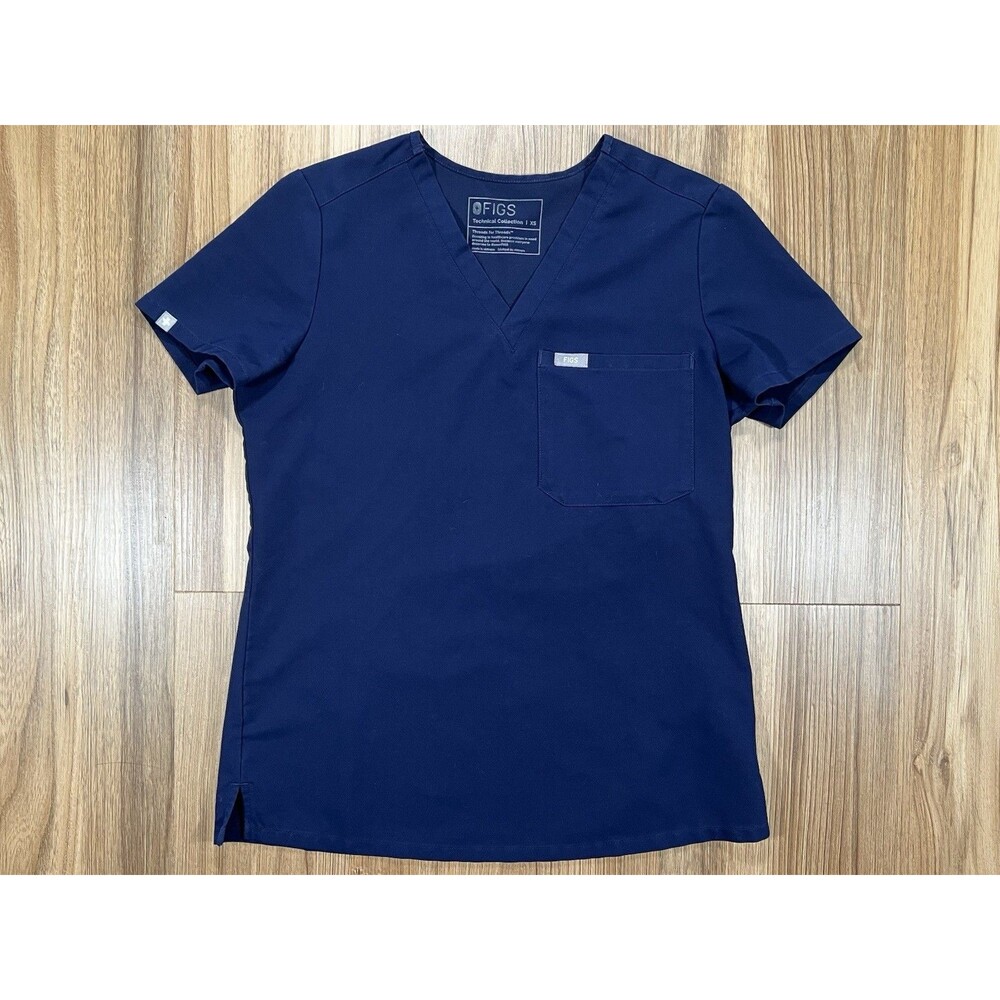 FIGS Technical Collection Scrub Top Women’s Size XS Shirt V Neck Blue